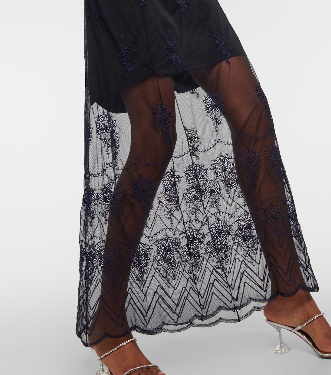 Abito lungo in pizzo e raso con cut-out | Rabanne