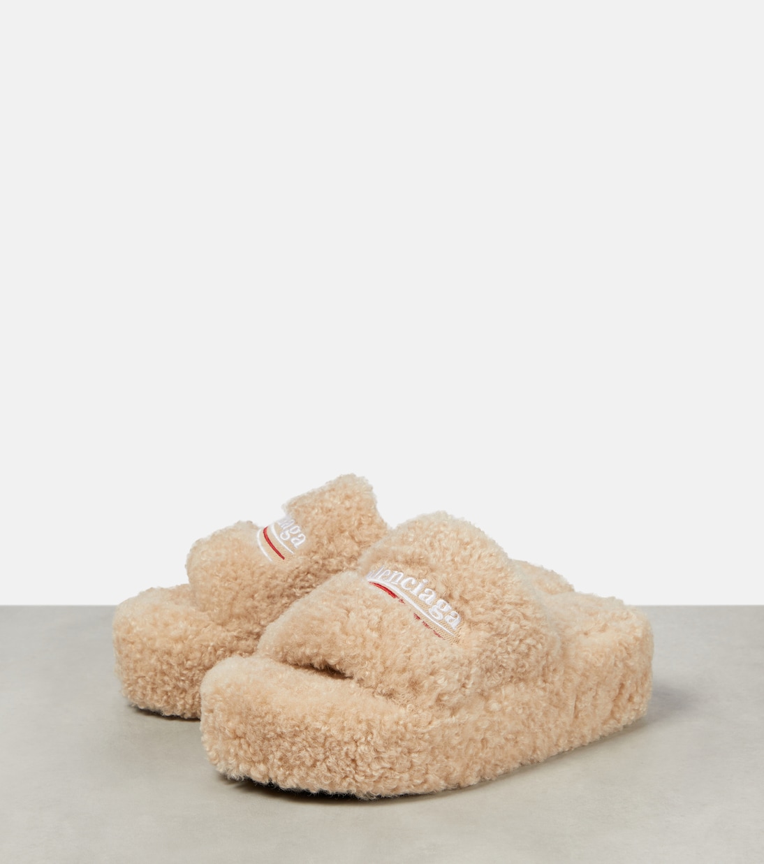 Logo faux shearling slides | Balenciaga