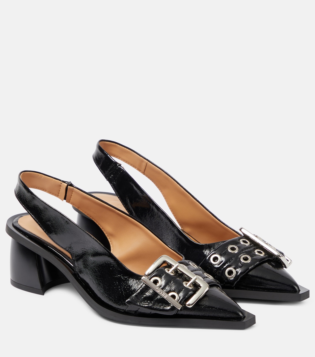 Faux leather slingback pumps in black Ganni Mytheresa