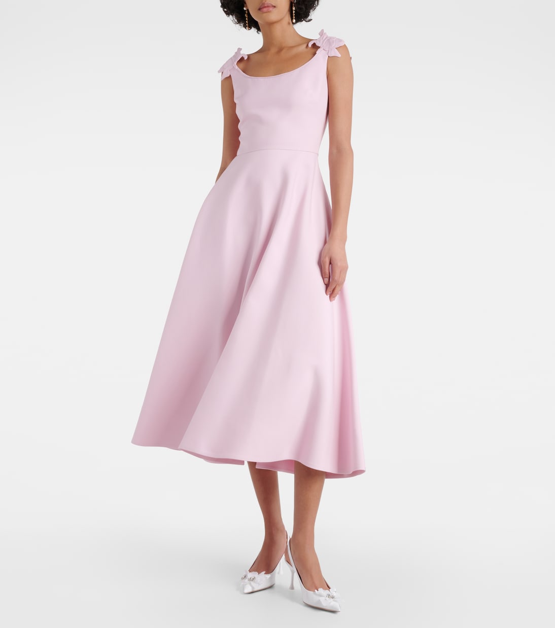 Vestido midi de lana y seda con aplique floral | Valentino