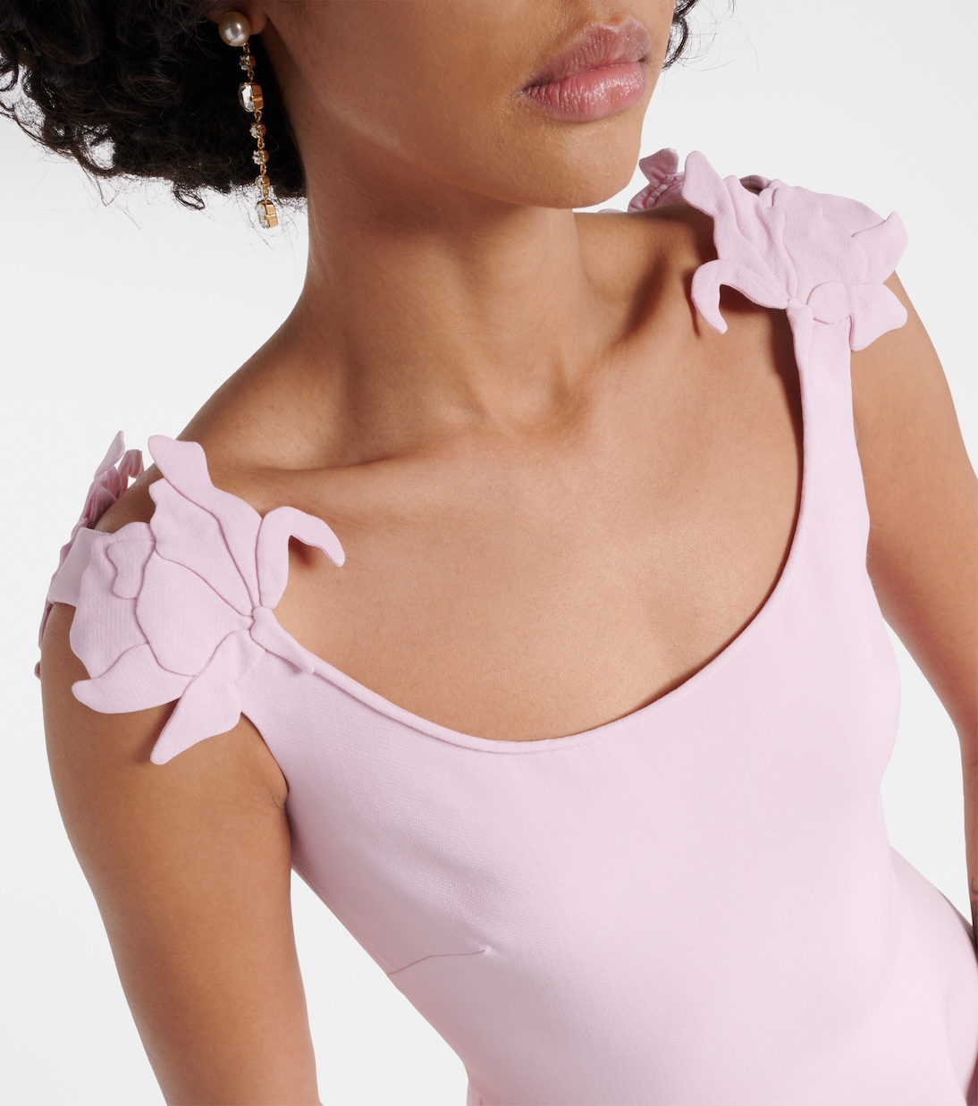 Vestido midi de lana y seda con aplique floral | Valentino