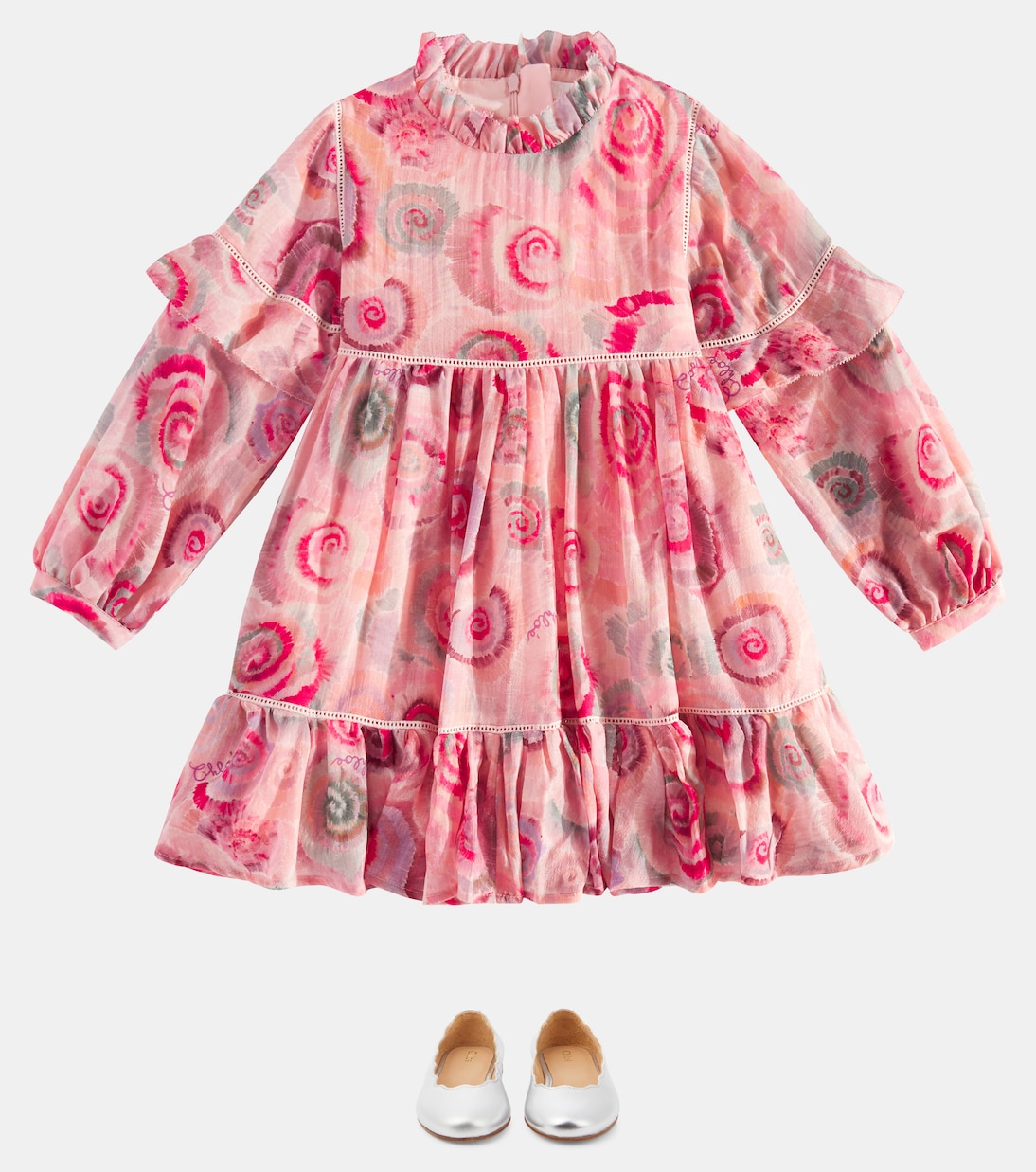 Abito in lana con balze e stampa | Chloé Kids