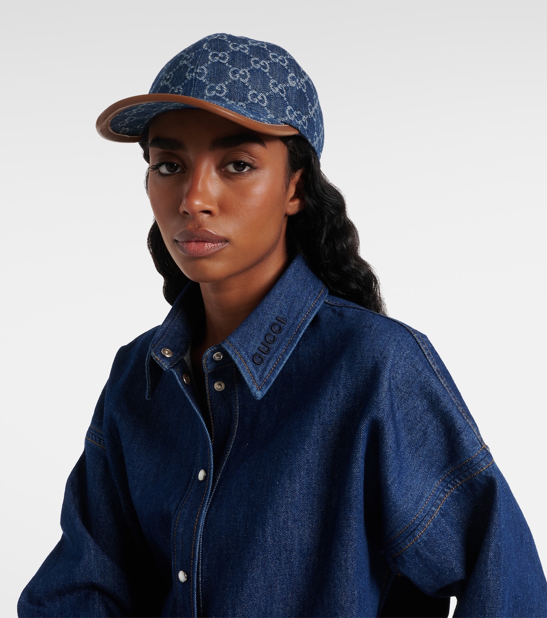 Berretto da baseball in tela GG GUCCI con dettagli in pelle e finiture denim per uno stile giovane e trendy