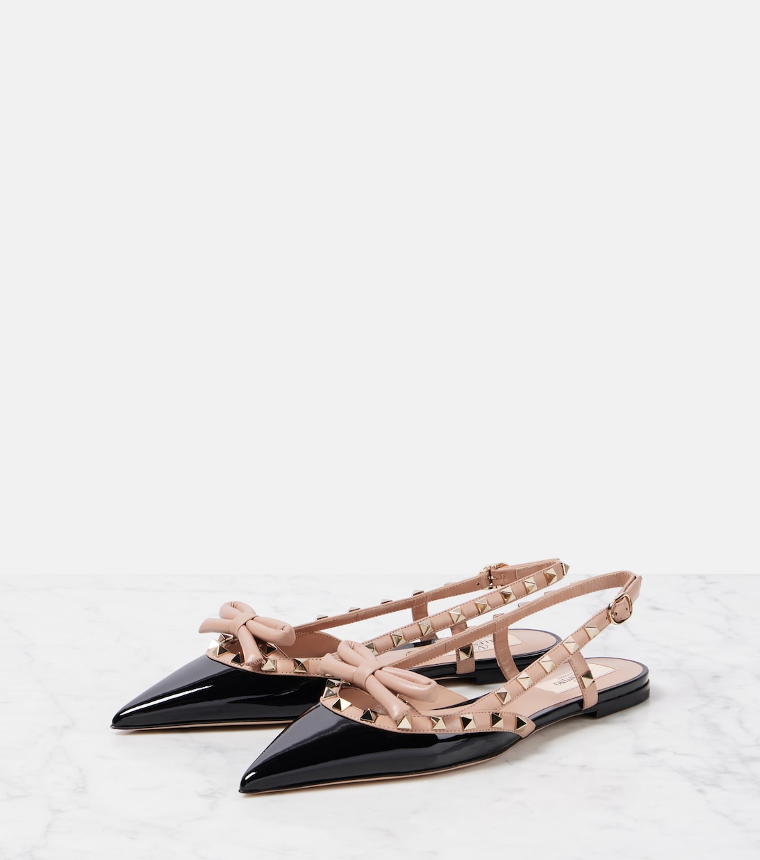 Rockstud Bow patent leather slingback flats | Valentino Garavani