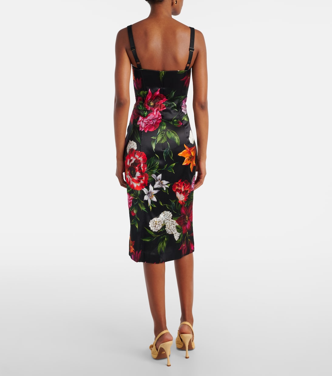 Abito midi in raso con stampa floreale | Dolce&Gabbana