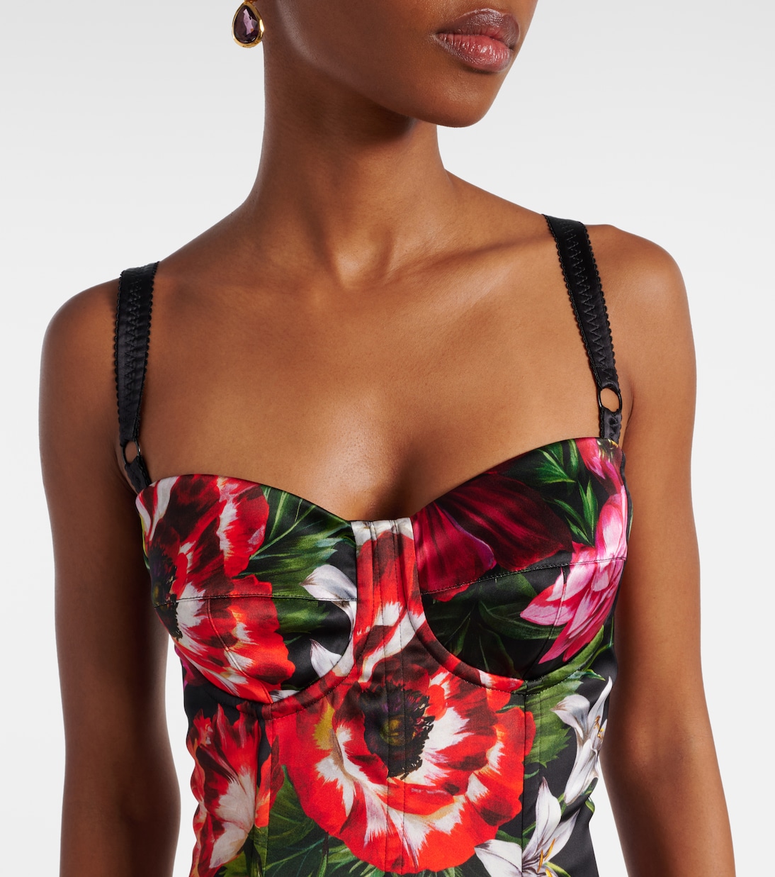 Abito midi in raso con stampa floreale | Dolce&Gabbana