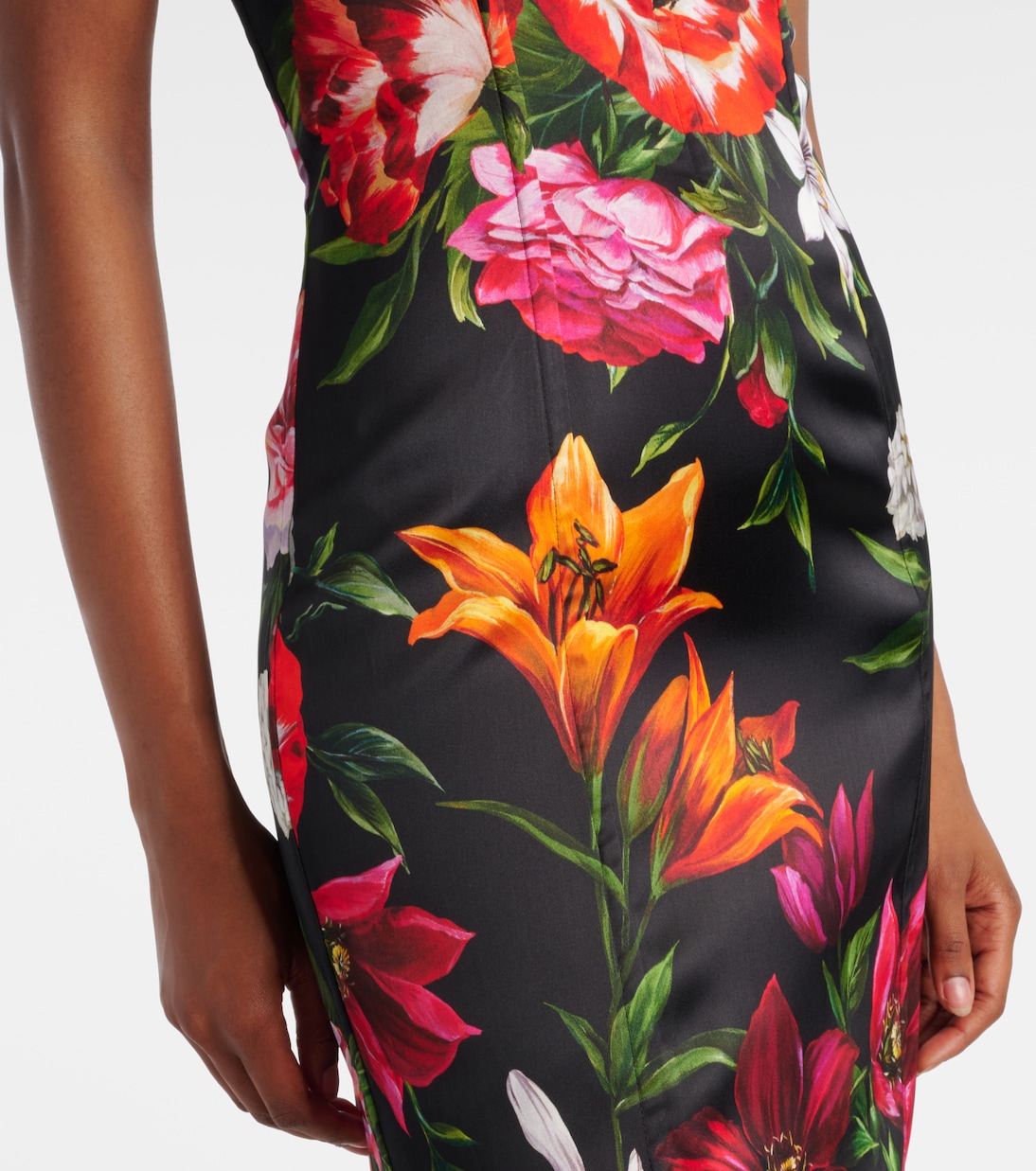 Abito midi in raso con stampa floreale | Dolce&Gabbana