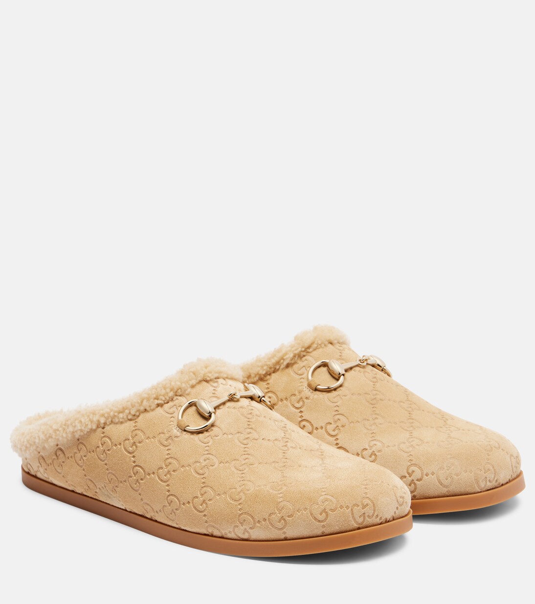 New Sol shearling-trimmed suede clogs | Gucci