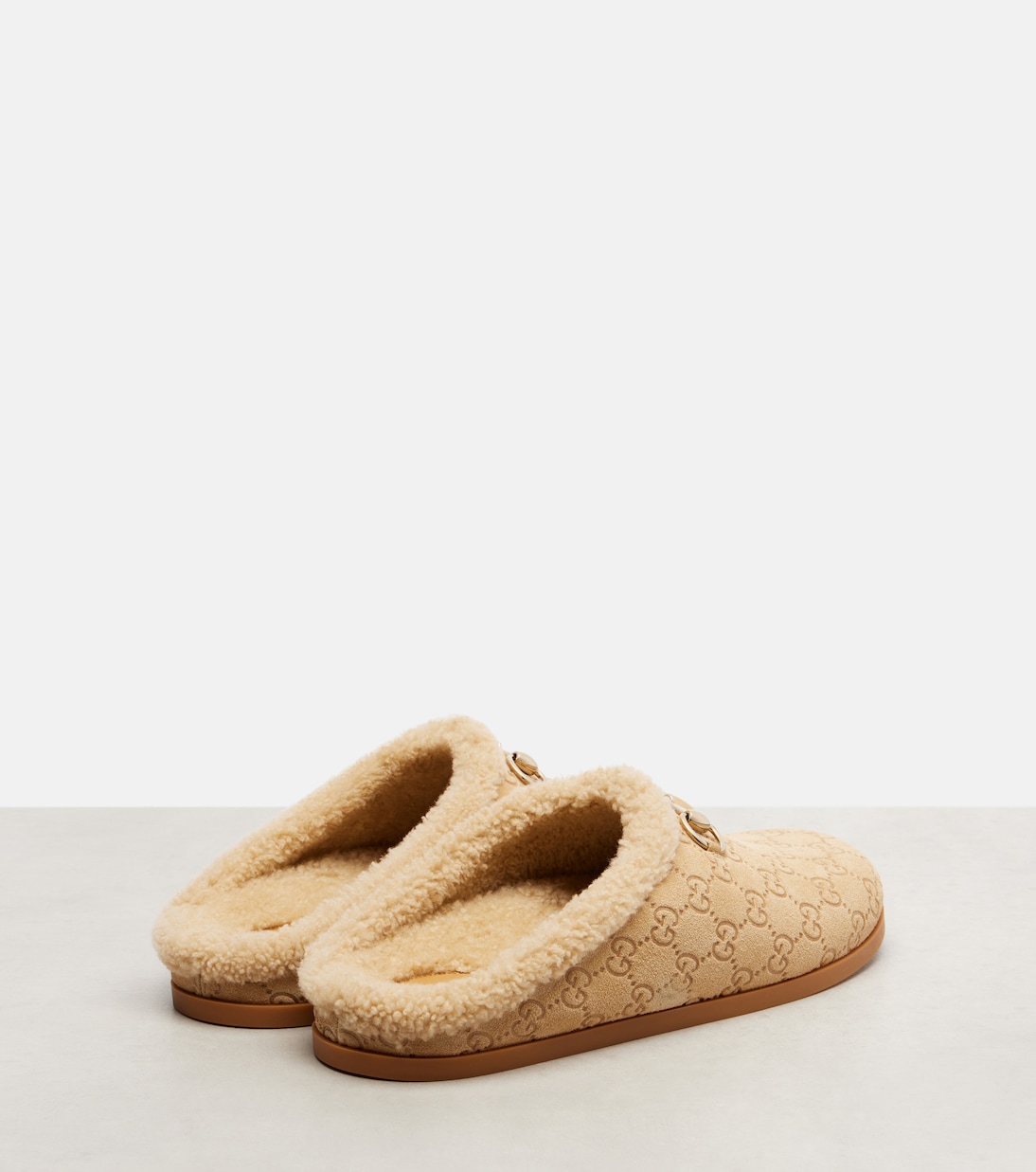 New Sol shearling-trimmed suede clogs | Gucci