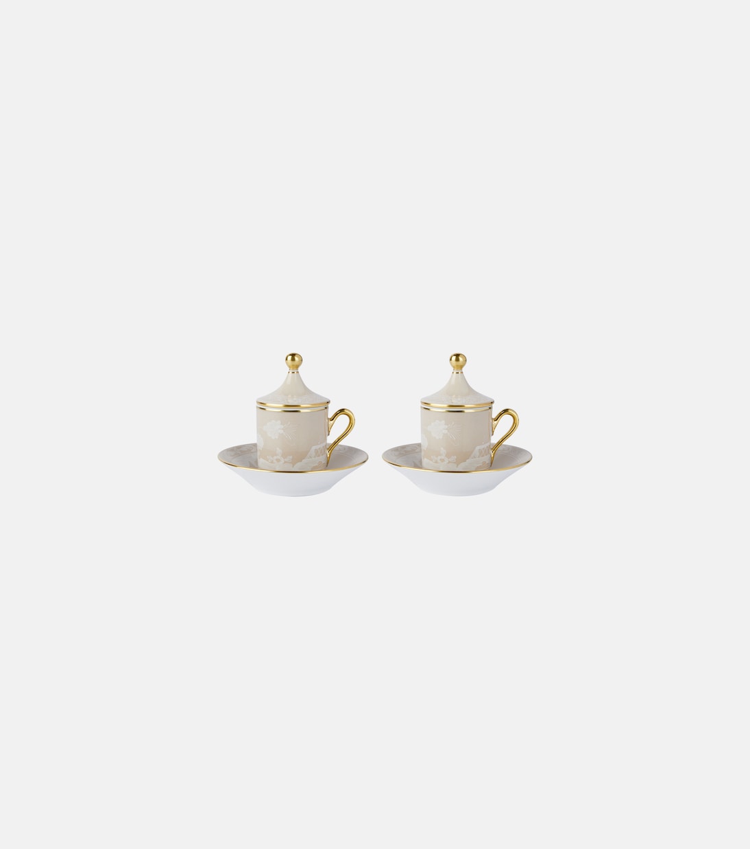 Oriente Italiano set of 2 coffee cups, covers, and saucers | Ginori 1735