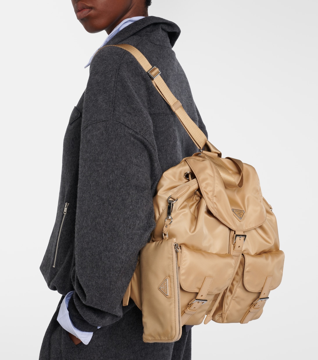 Re-Nylon leather-trimmed backpack | Prada