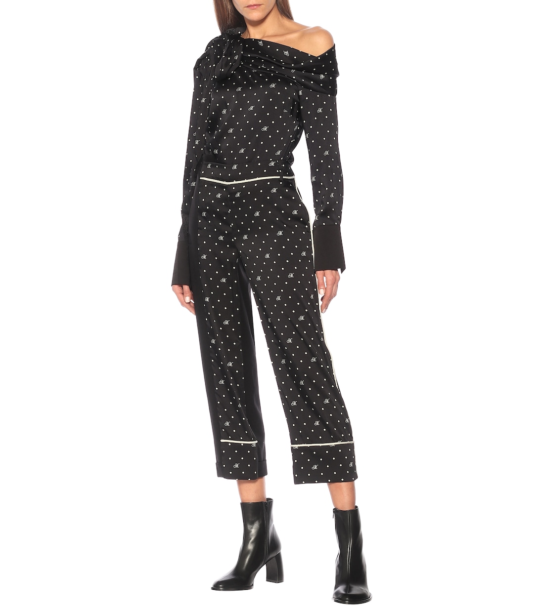 Pantalon à taille haute en laine mélangée à pois | Monse