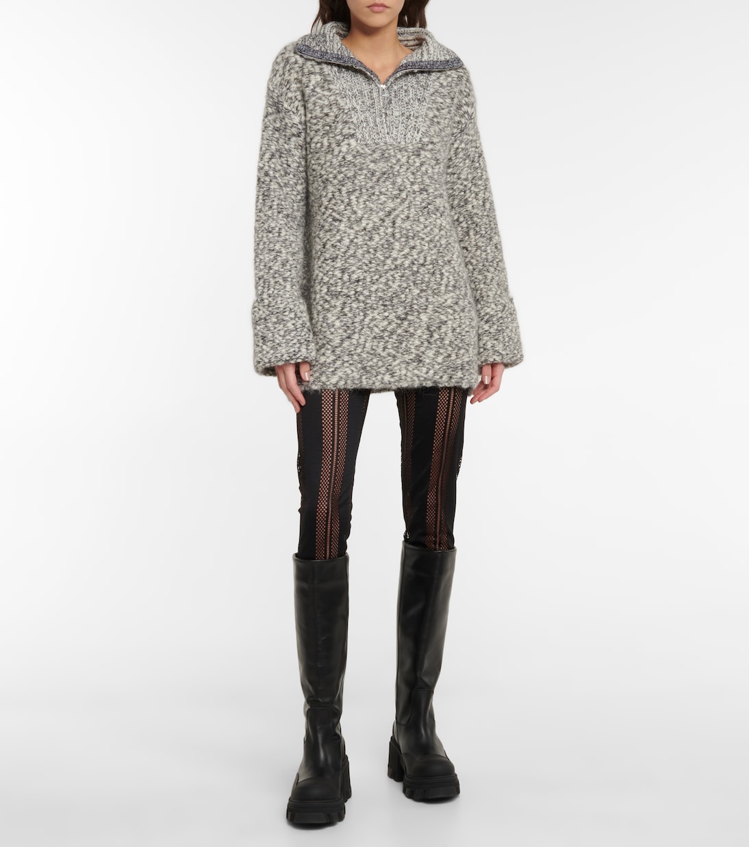 Jersey and mesh stirrup leggings | Ganni