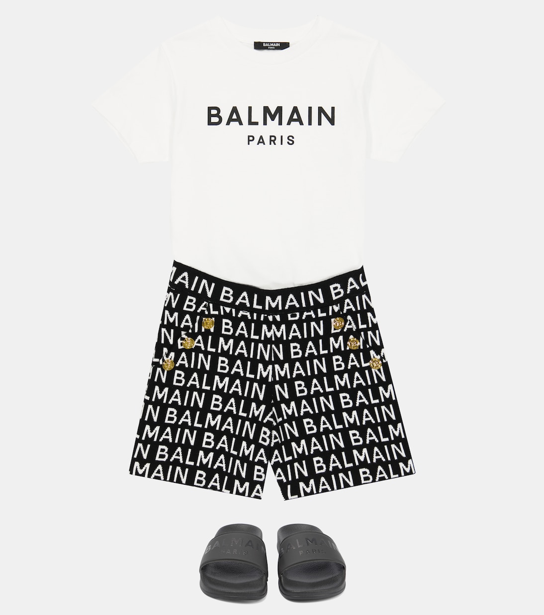 Shorts en jacquard de algodón con logo | Balmain Kids
