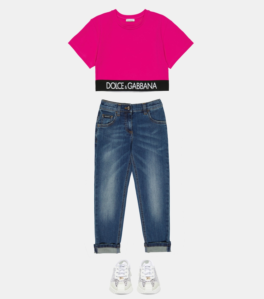Crop top de mezcla de algodón con logo | Dolce&Gabbana Kids