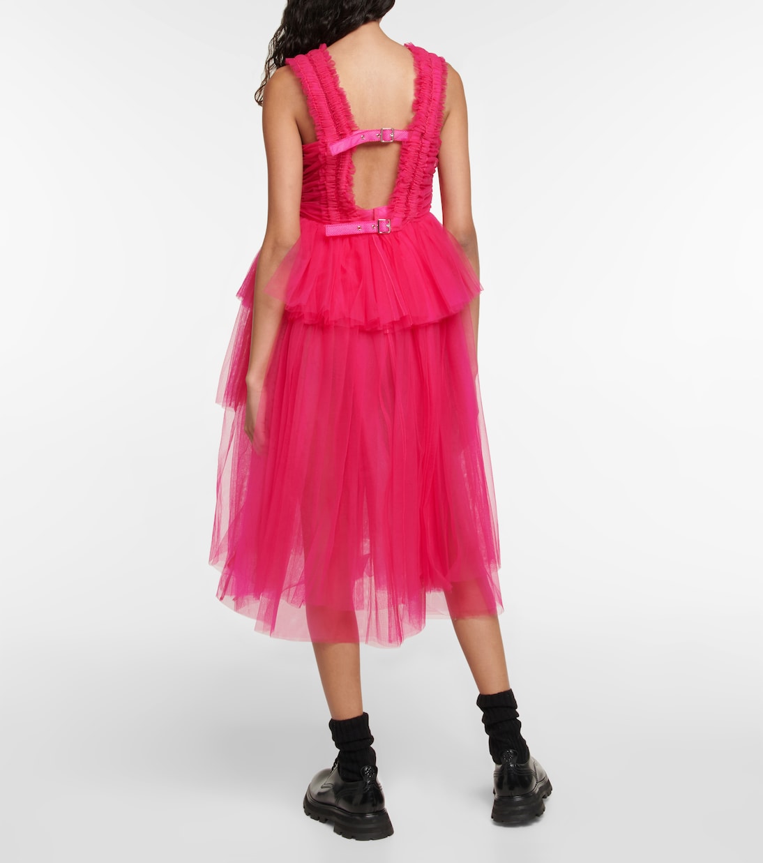 Ruffle-trimmed tulle midi dress in pink - Noir Kei Ninomiya