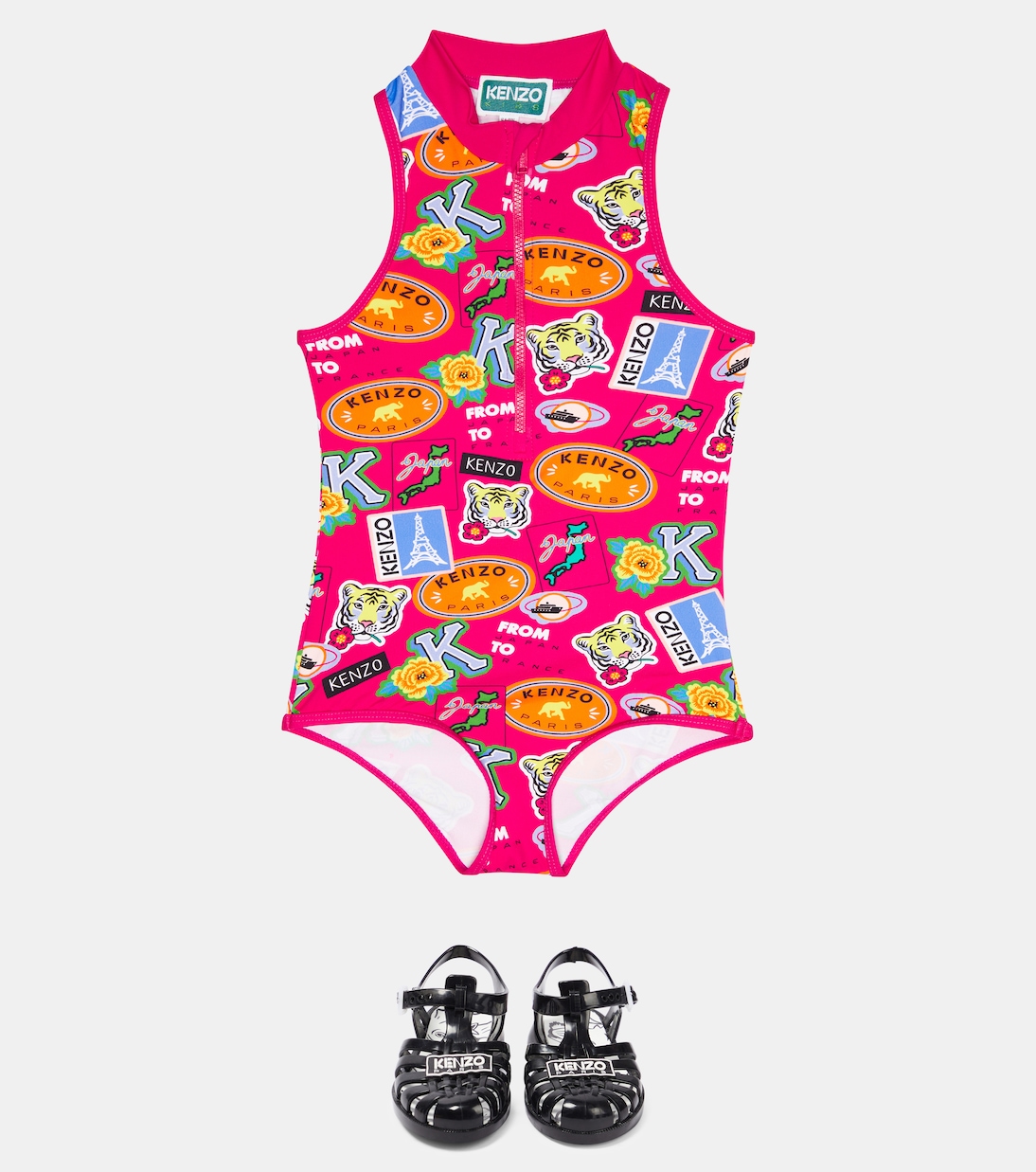 Logo printed half-zip swimsuit | Kenzo Kids