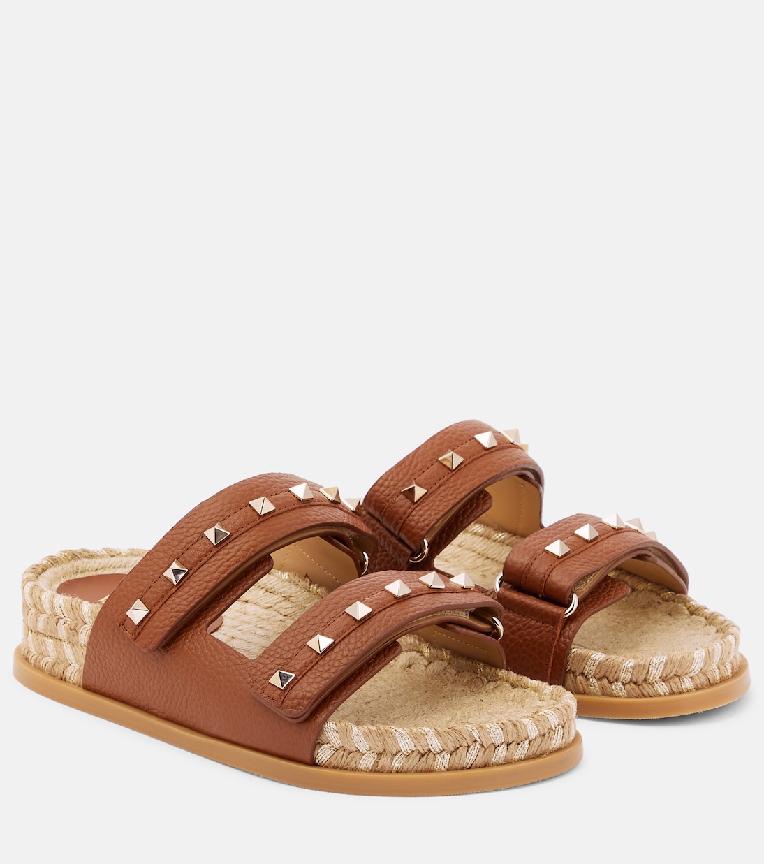 Rockstud leather and raffia slides | Valentino Garavani