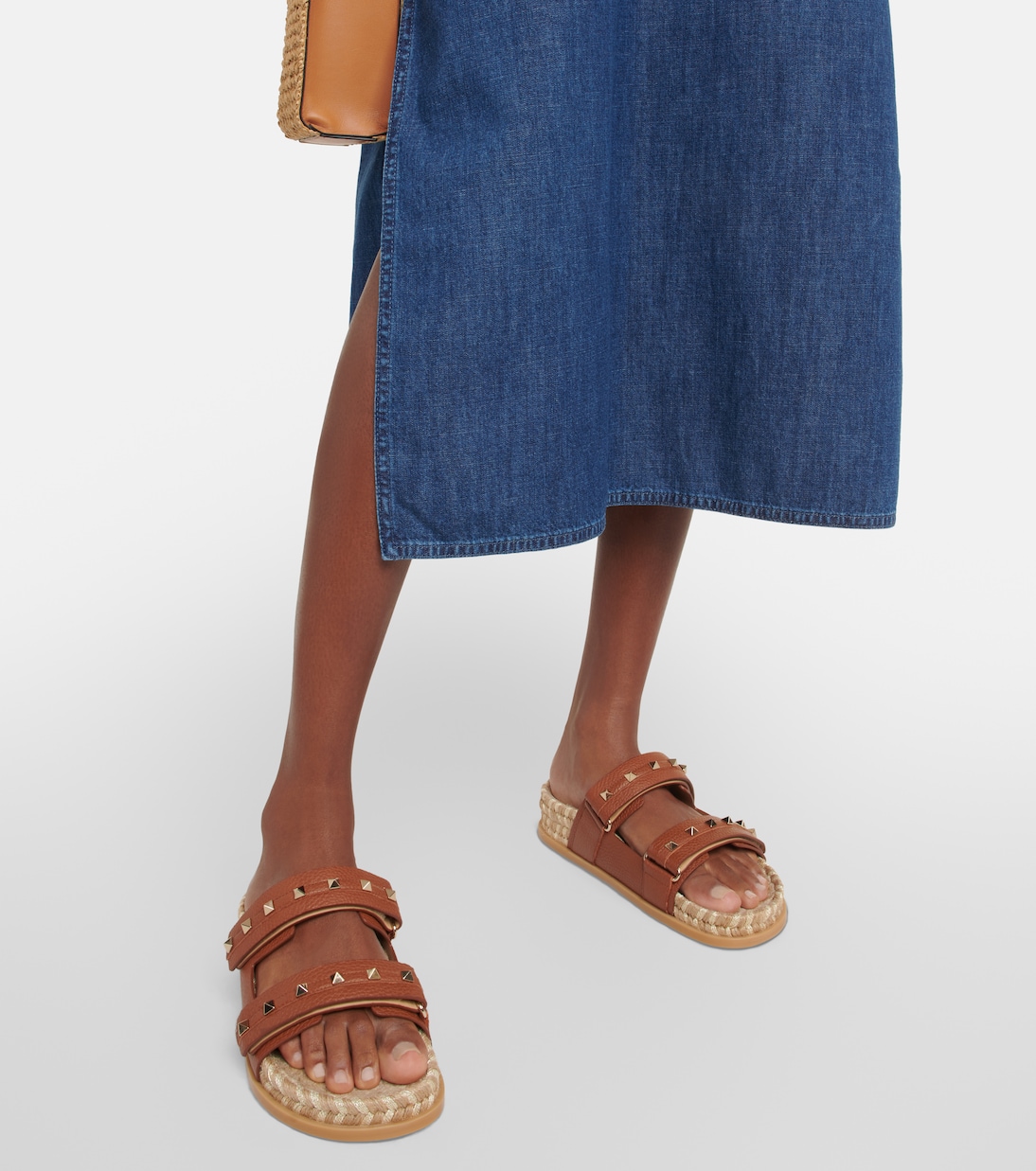 Rockstud leather and raffia slides | Valentino Garavani