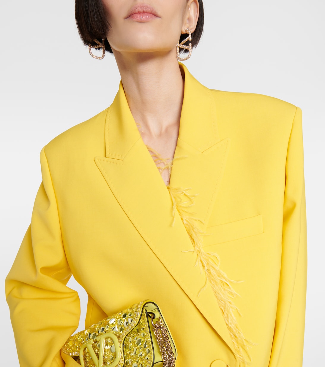 Feather-trimmed virgin wool coat | Valentino