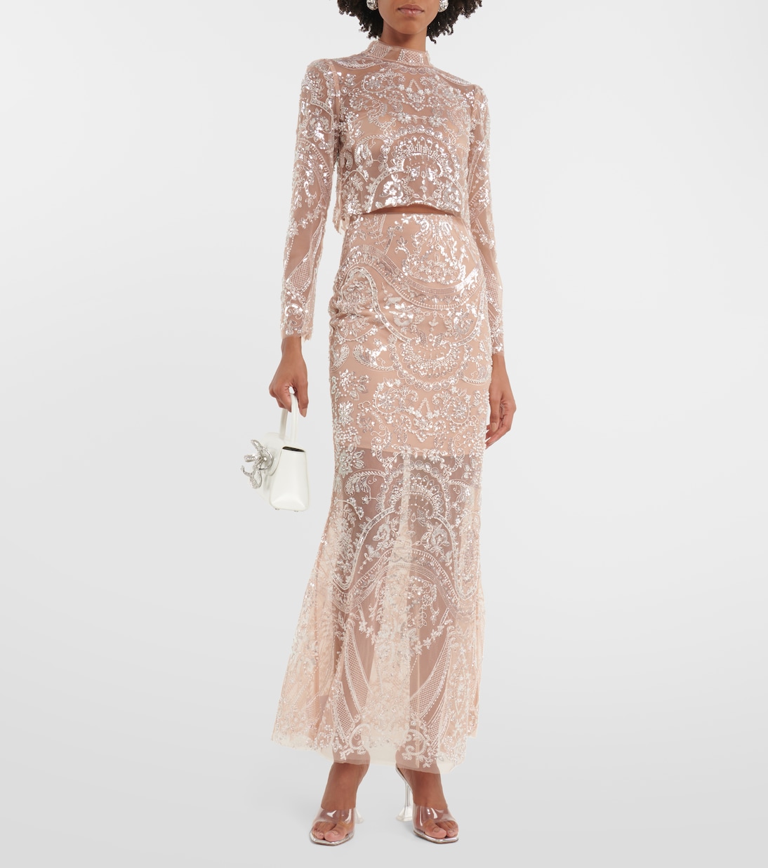 Embellished flared maxi skirt  | Self-Portrait