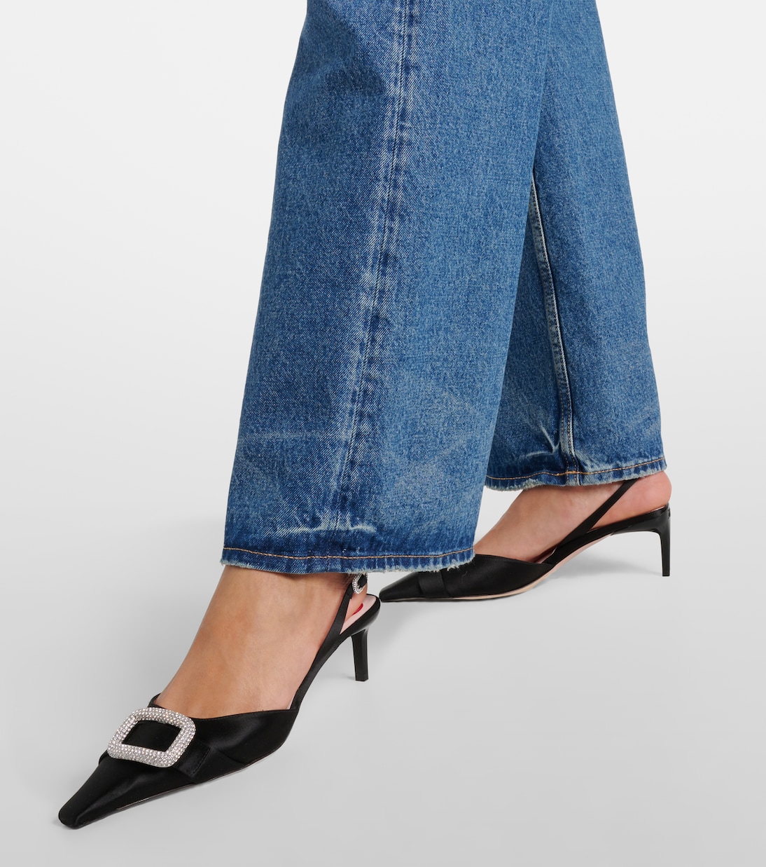 Dorsay embellished satin slingback pumps | Roger Vivier