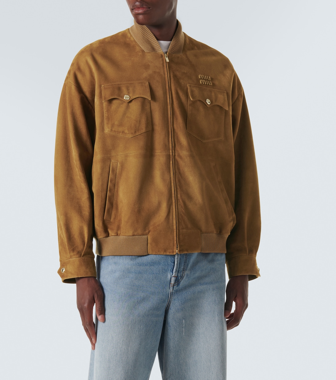 Logo suede bomber jacket | Miu Miu
