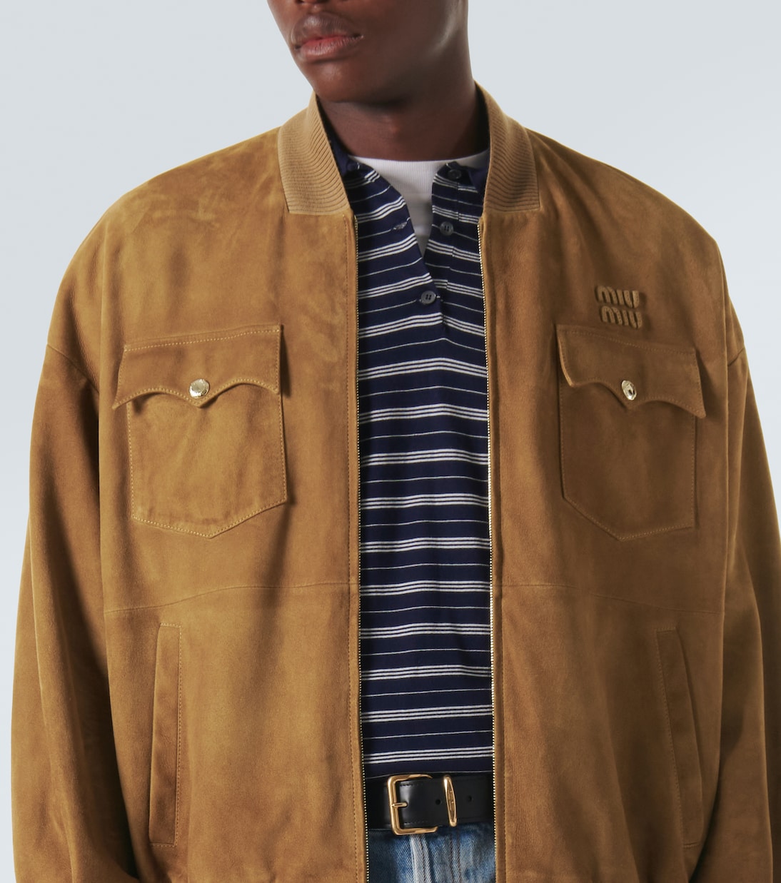 Logo suede bomber jacket | Miu Miu