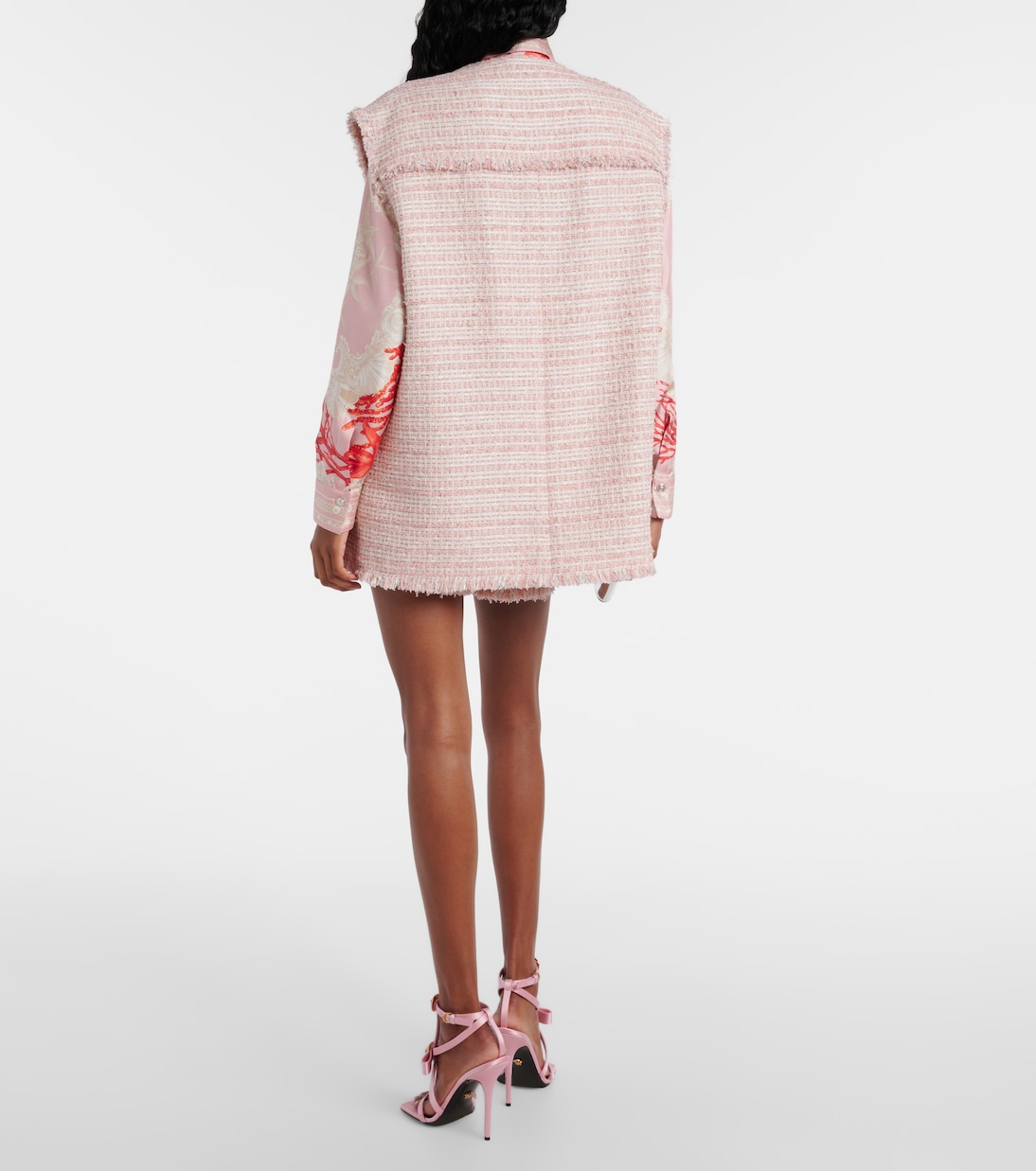 Veste sans manches oversize en tweed de coton mélangé | Versace