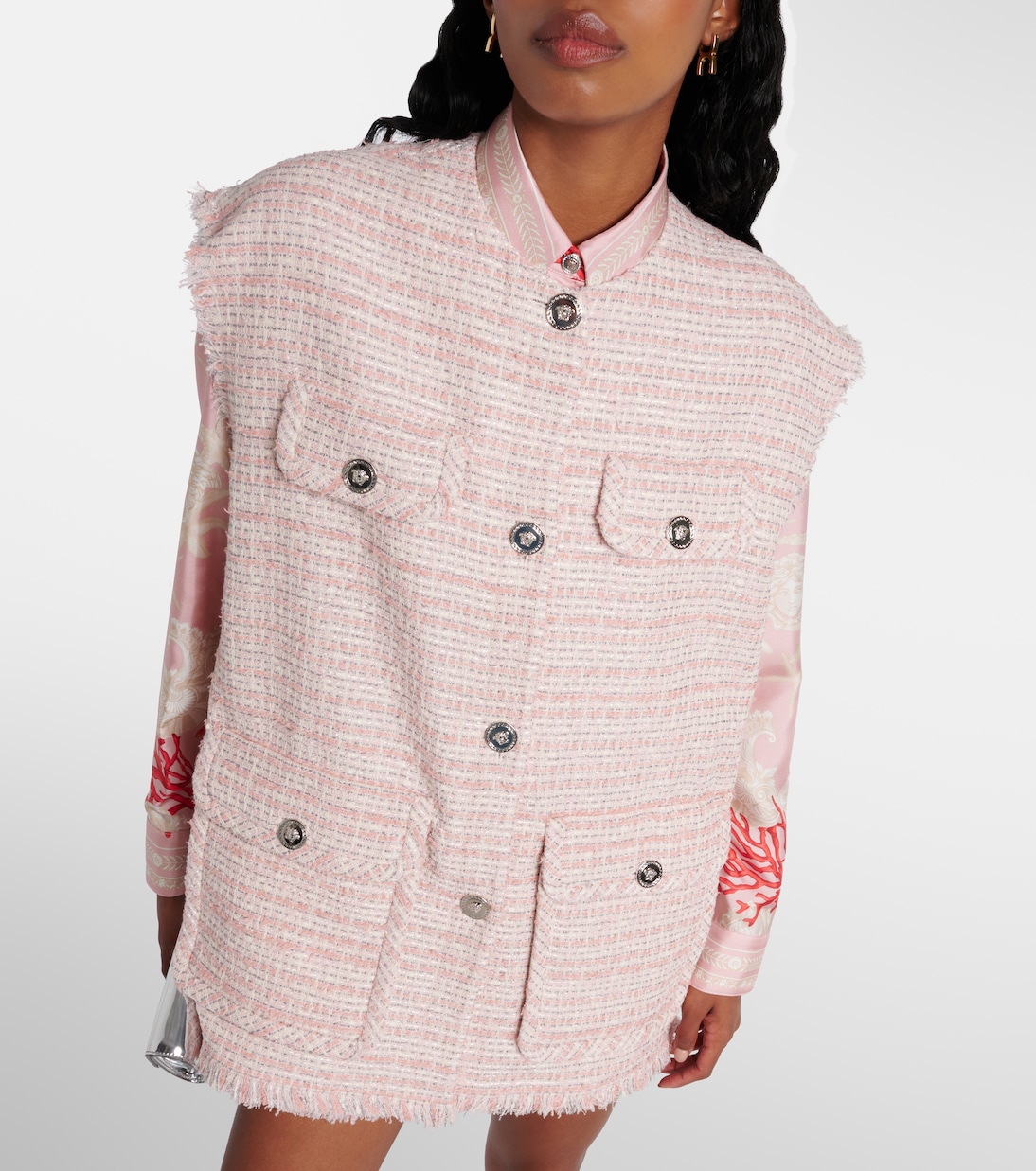 Veste sans manches oversize en tweed de coton mélangé | Versace
