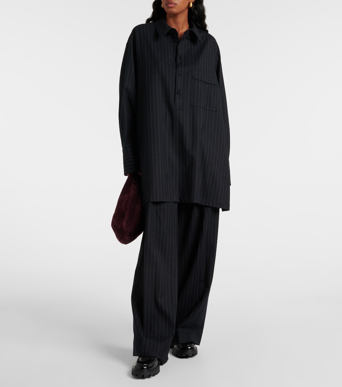 Pantalon ample rayé en laine mélangée | Plan C