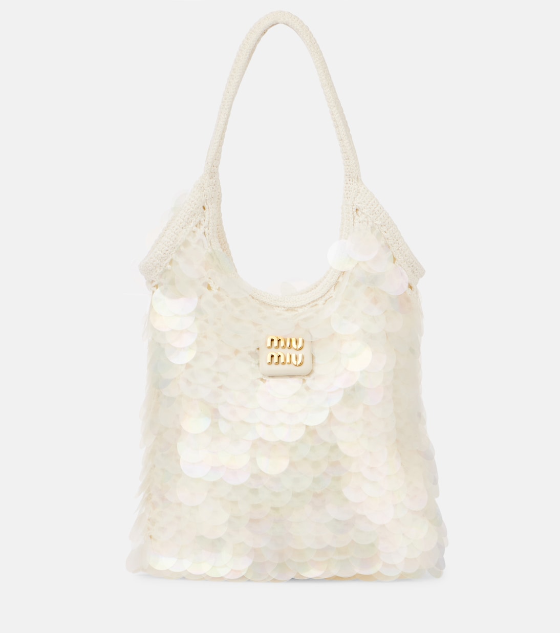 Tote Ivy aus Häkelstrick mit Pailletten | Miu Miu