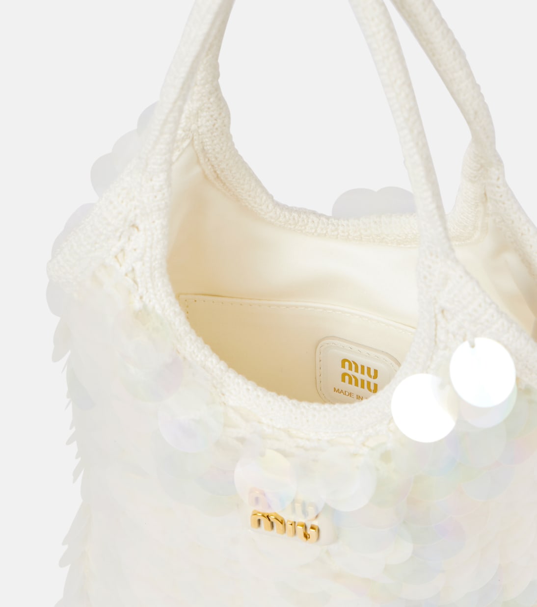 Tote Ivy aus Häkelstrick mit Pailletten | Miu Miu