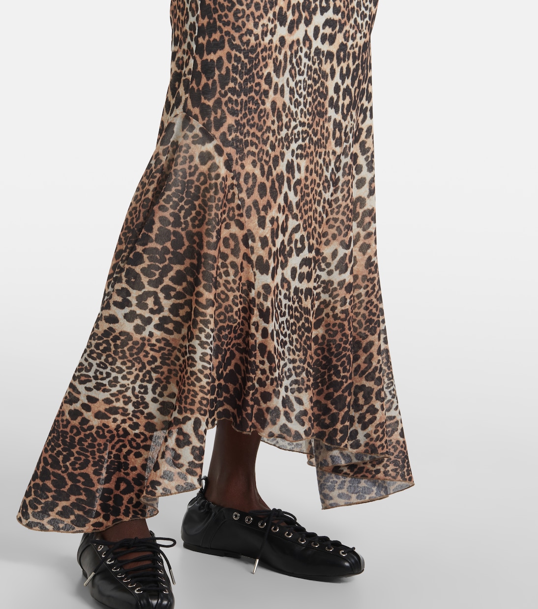 Ruched leopard-print mesh maxi dress | Ganni