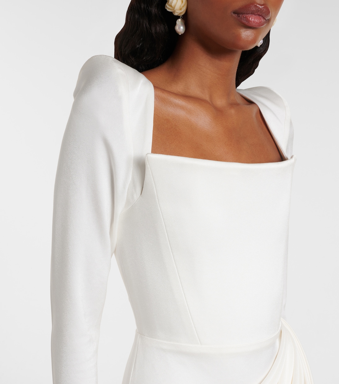 Bridal draped crêpe satin bustier gown | Alex Perry