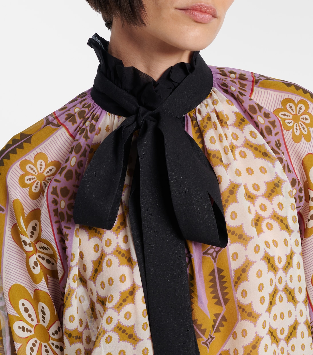 Cerere printed tie-neck silk blouse | La DoubleJ