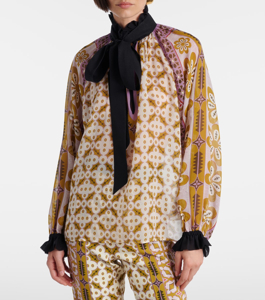 Cerere printed tie-neck silk blouse | La DoubleJ