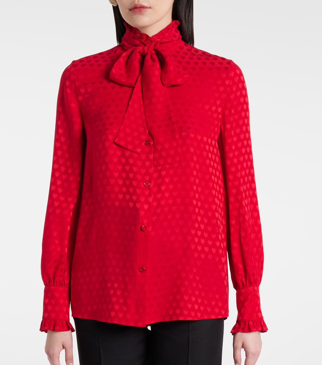 La Cour De Cœur bow-detail silk crêpe shirt | Valentino