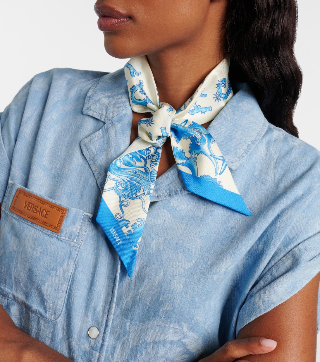 Underwater Barocco silk twill scarf | Versace