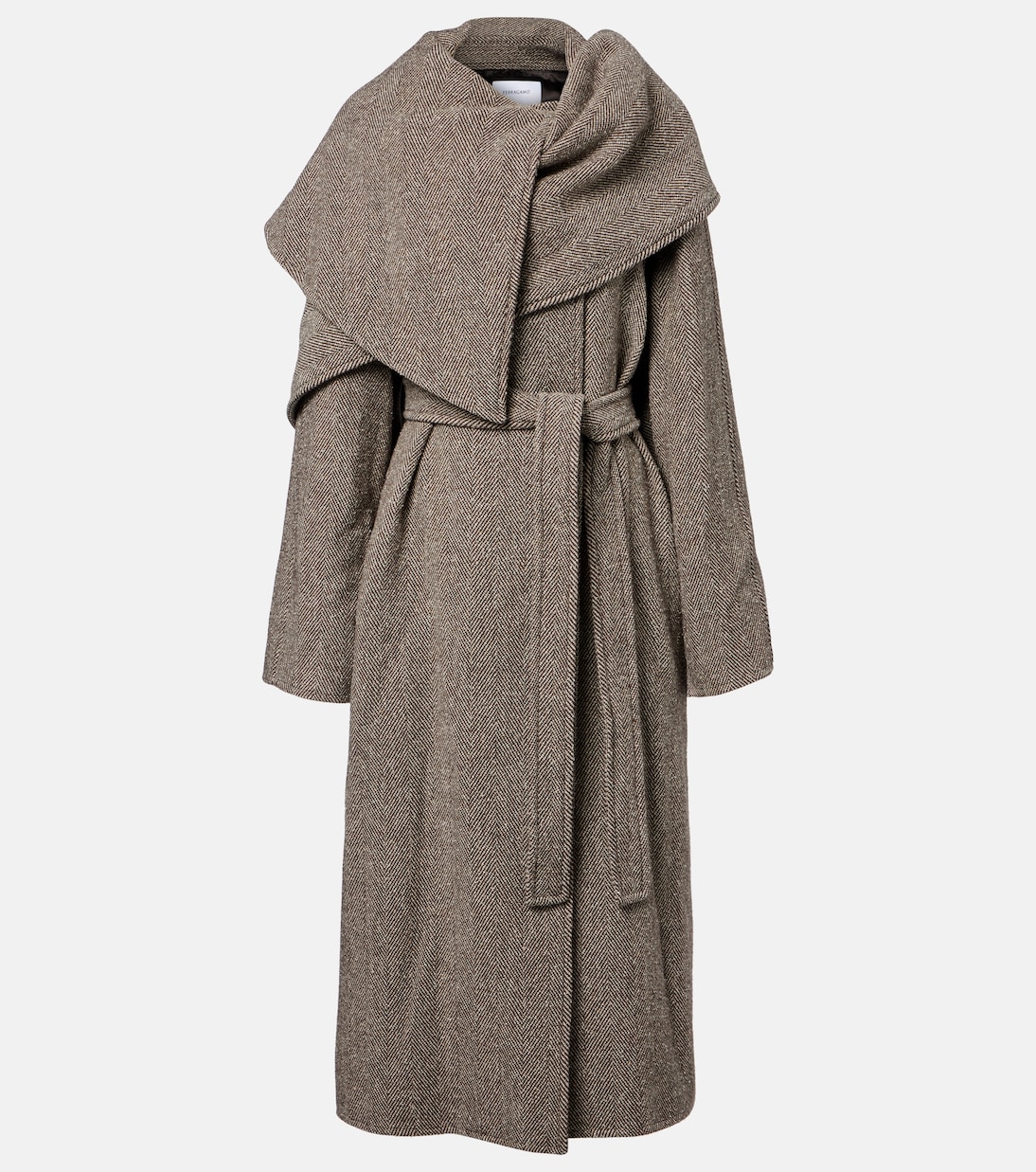 Herringbone caped wool and cotton wrap coat | Ferragamo