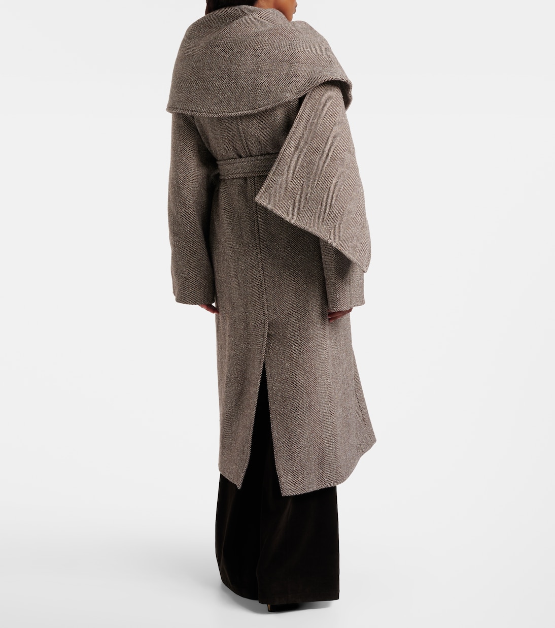 Herringbone caped wool and cotton wrap coat | Ferragamo