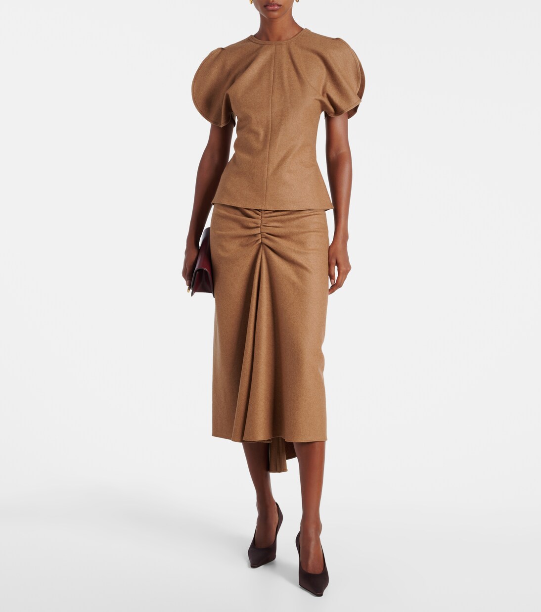 Gathered wool and cashmere midi skirt | Victoria Beckham
