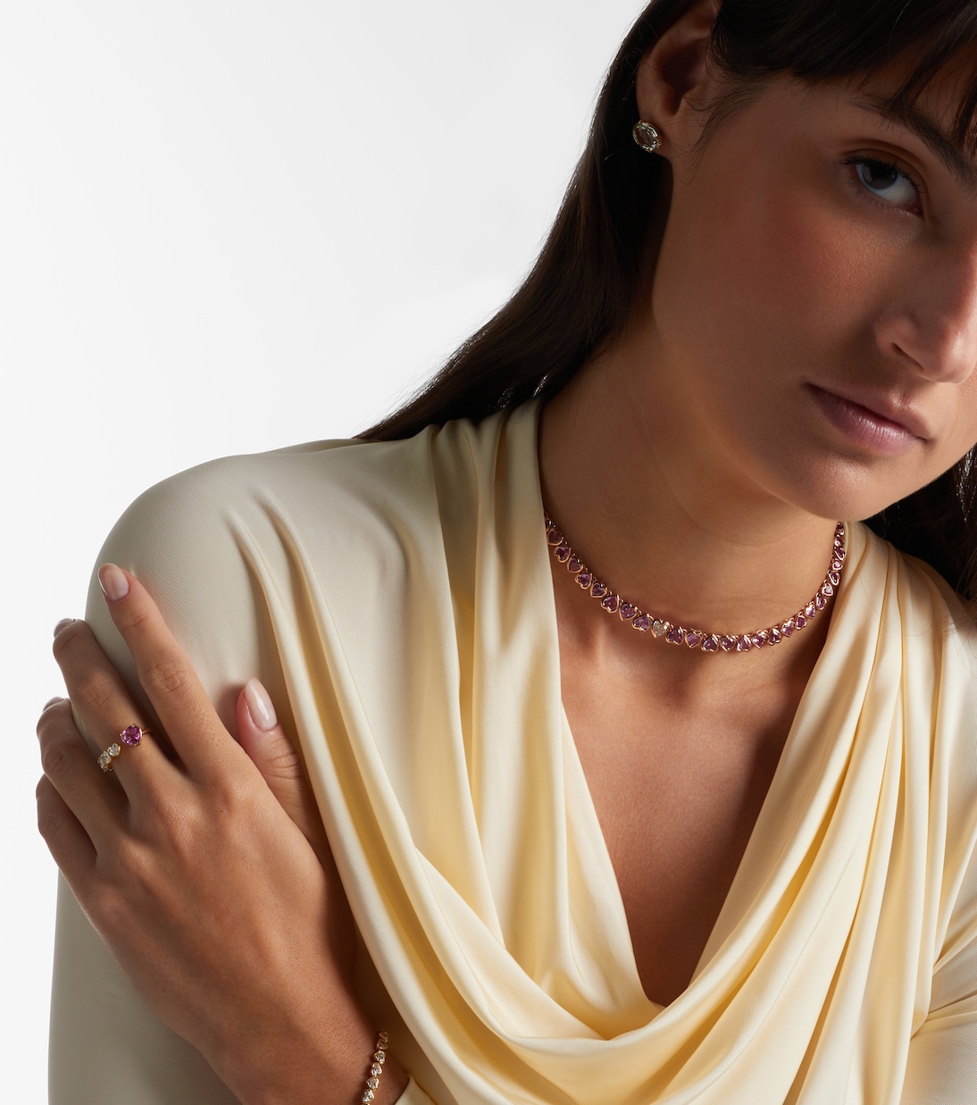 Tennis 18kt rose gold necklace with sapphires and diamond | Shay Jewelry