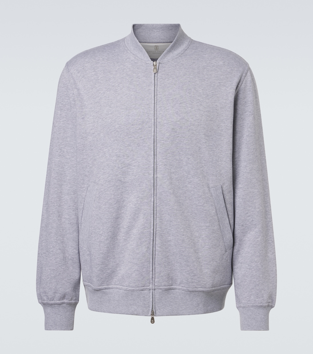 Cotton-blend jersey zip-up sweater | Brunello Cucinelli