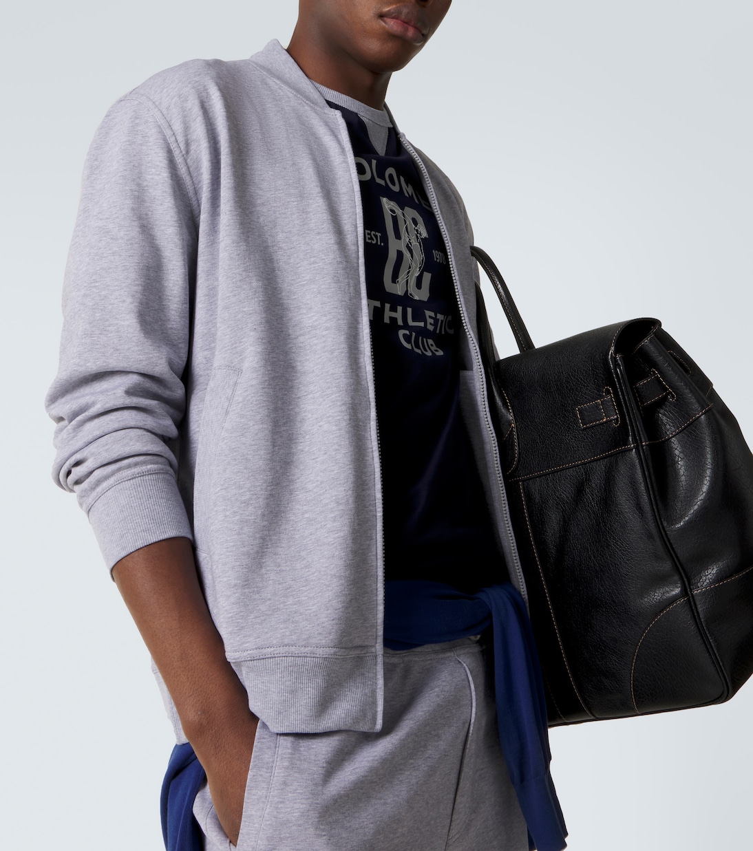 Cotton-blend jersey zip-up sweater | Brunello Cucinelli