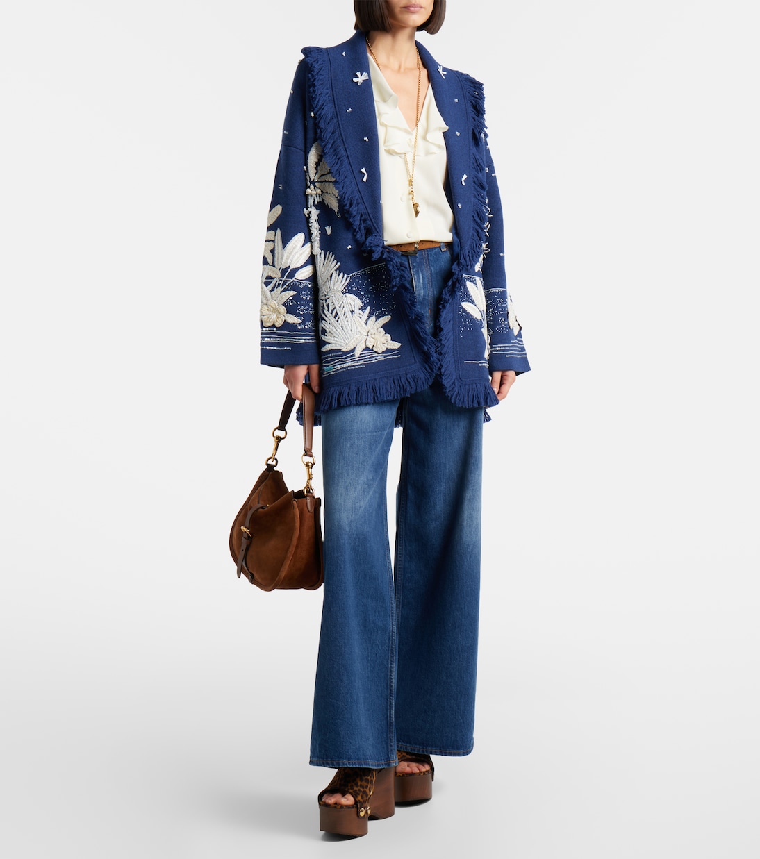 豹纹印花绒面革坡跟鞋 | Gianvito Rossi