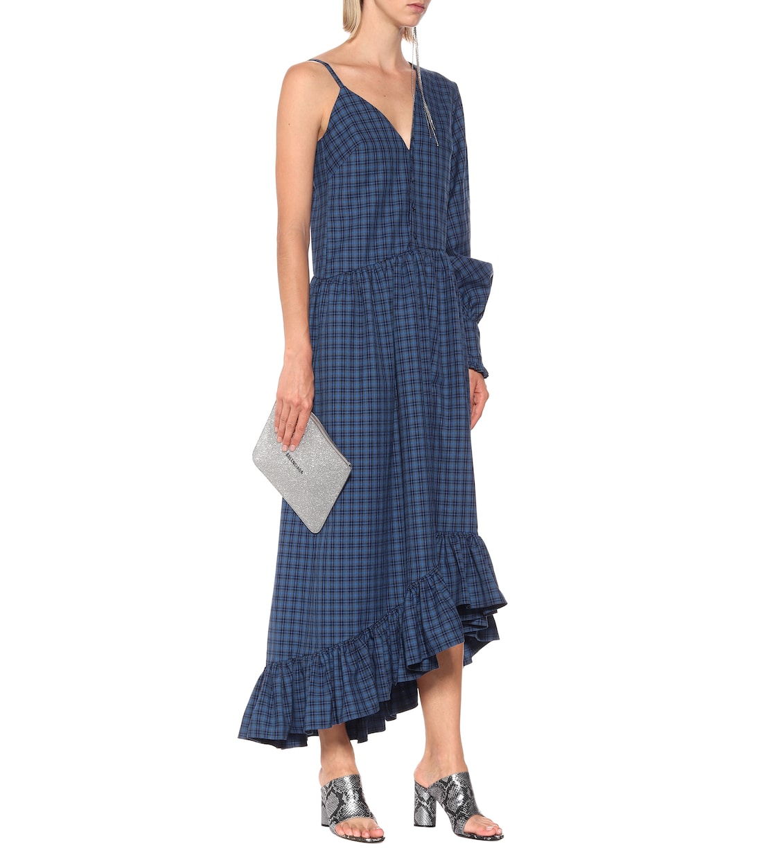 Kariertes One-Shoulder-Kleid | Rokh