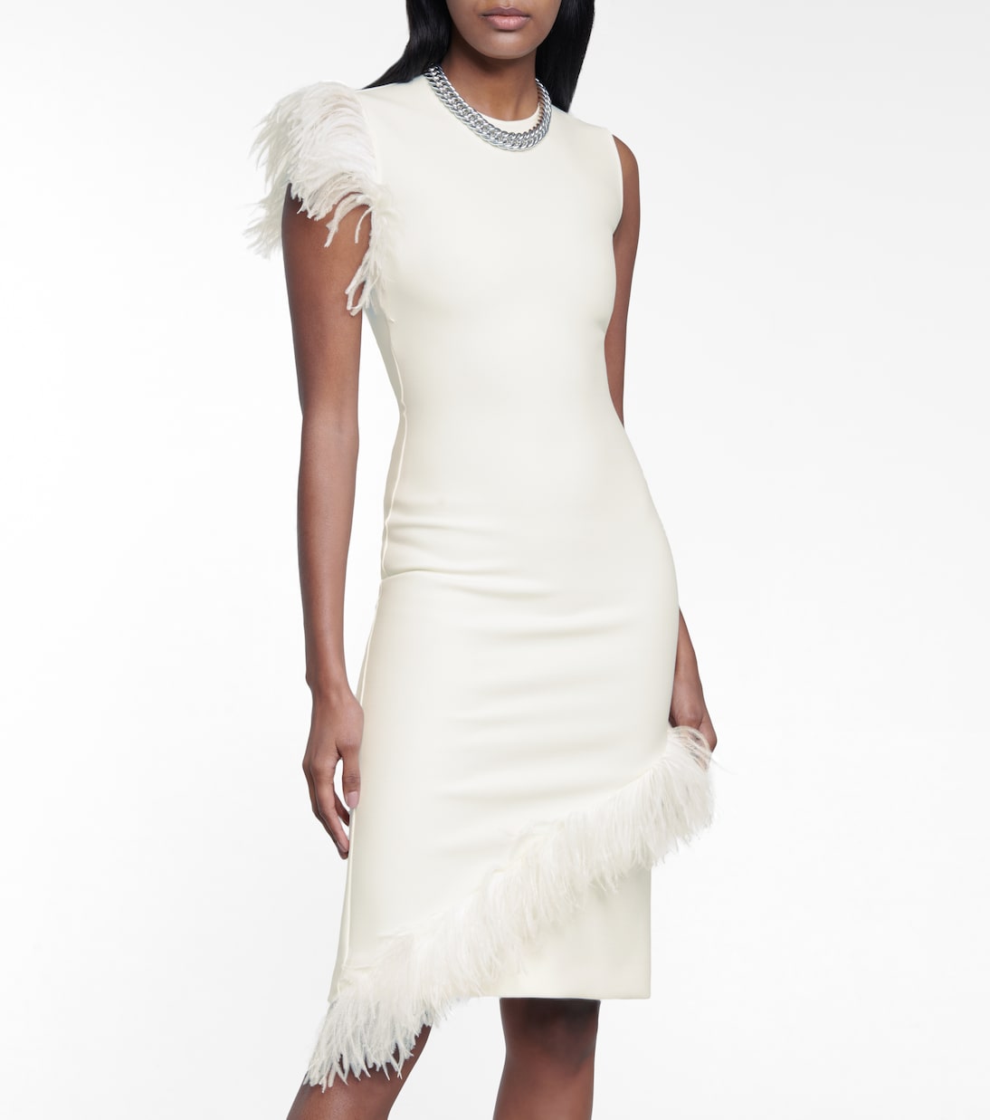Feather-trimmed wool-blend dress | Christopher Kane