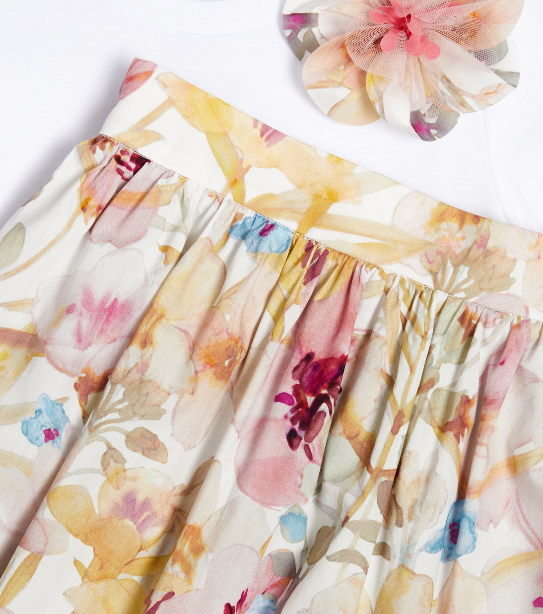 Set of cotton T-shirt and floral skirt | Il Gufo