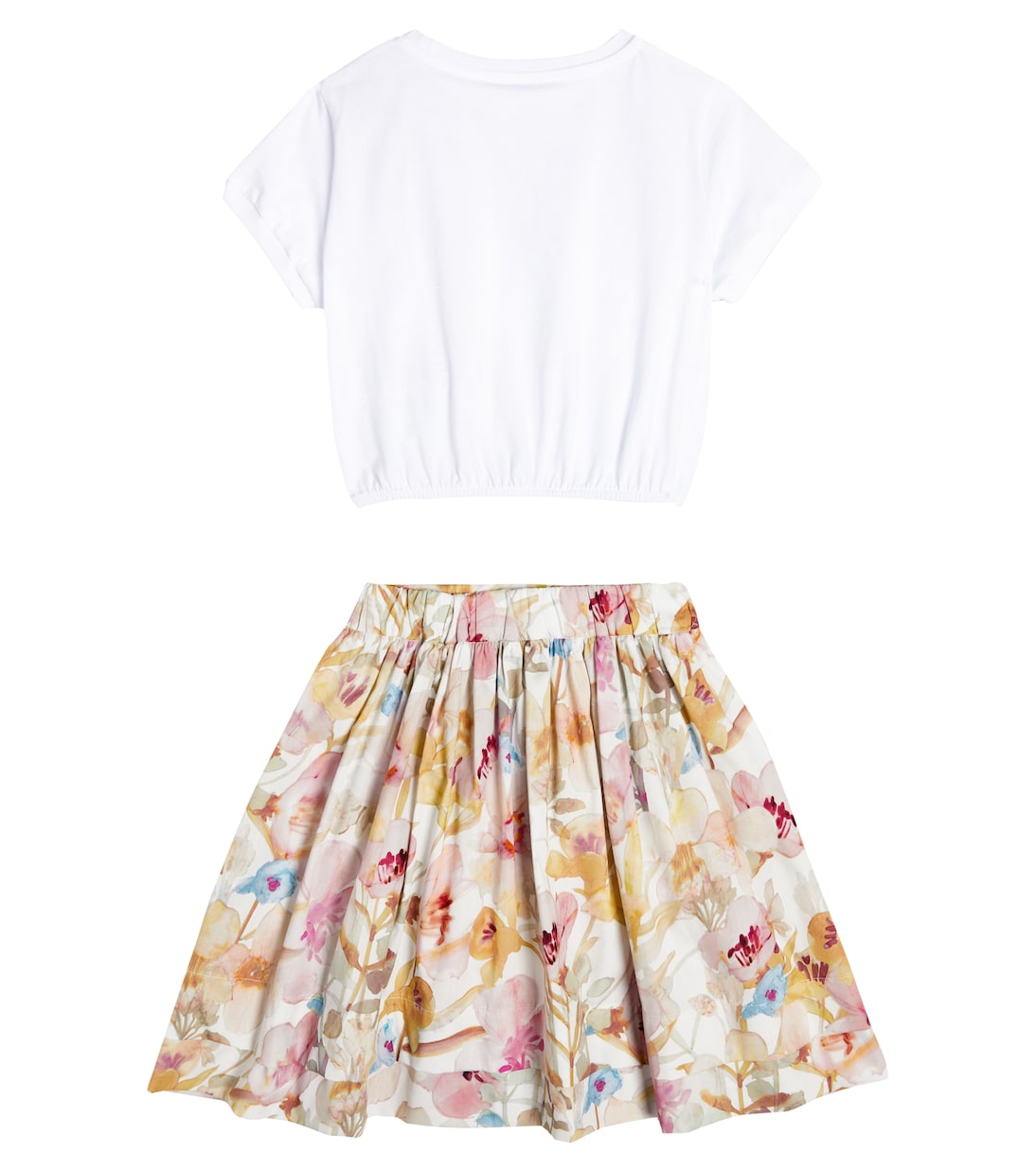 Set of cotton T-shirt and floral skirt | Il Gufo
